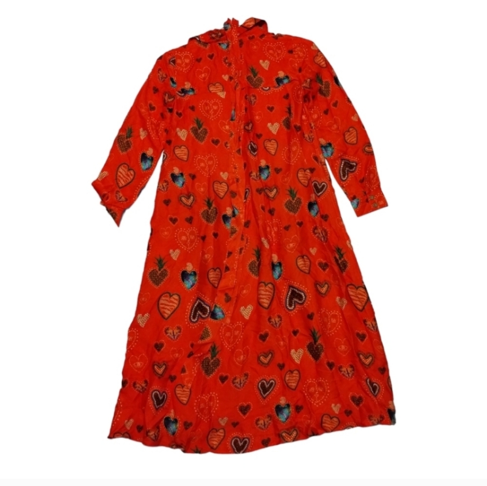 Farm Rio Conversational Hearts Midi‎ Shirtdress Belted Long Sleeve - Picture 8 of 10